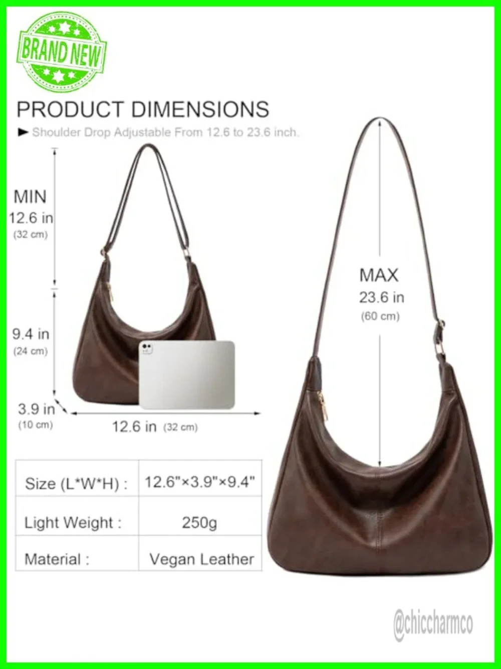 Vegan Leather Hobo Shoulder Bag Foldable Crossbody Purse Large Capacity